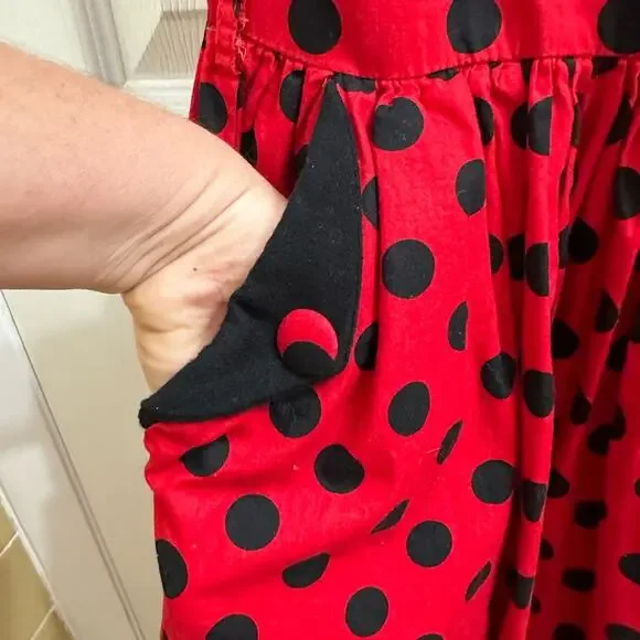 Lindy Bop Dress Polka Dot Off Shoulder Pockets 12 L Retro 40's Twee Rockabilly - Picture 5 of 10